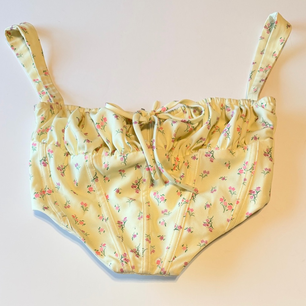 House of CB Gene corset Top size S lemon yellow and floral print - Picture 8 of 14